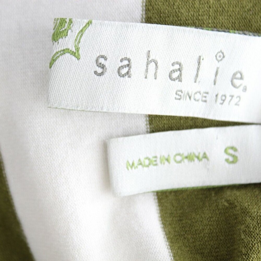 Sahalie Sz S Olive Ivory Stripe Extra Long Raw Hem Rayon Blend Maxi Dress - Picture 6 of 6
